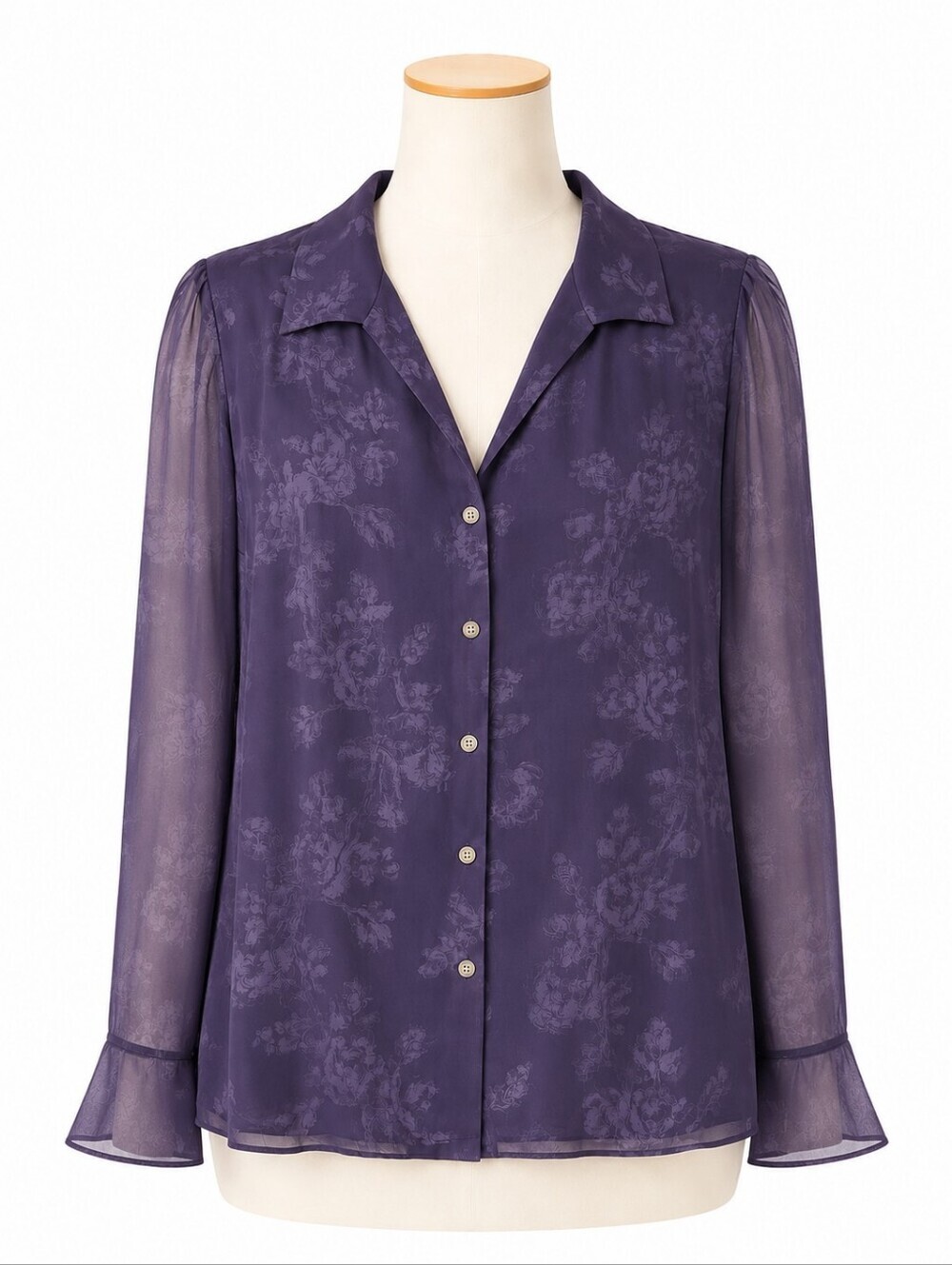 Talbots NWT Wool Rayon Blend- Sz 12 Purple Floral Burnout Long Sleeve Shirt